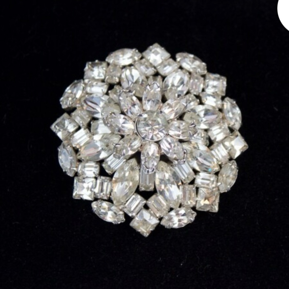 Vintage JOSEPH WARNER Signed Dome Clear Rhinestone 1960s Brooch
